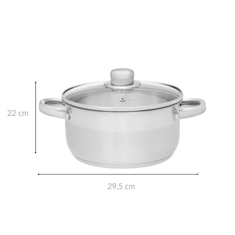 Maku, stalowy garnek ze szklaną pokrywką, 3l