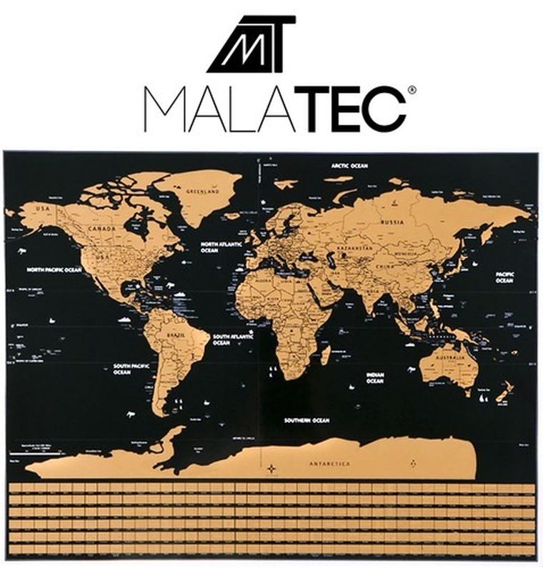 Malatec, mapa świata, zdrapka z flagami + akcesoria