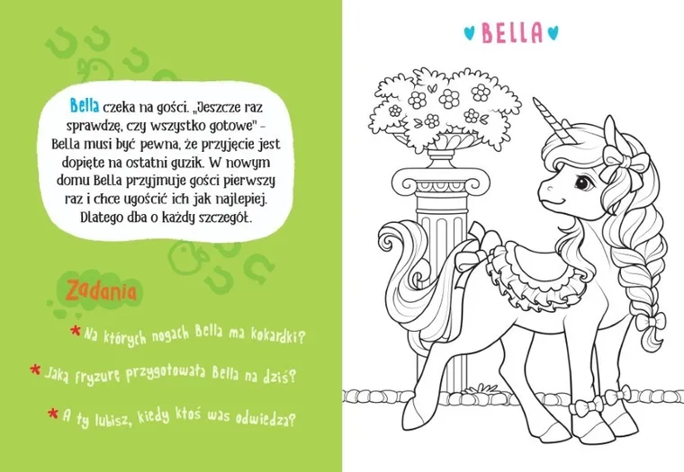 Malowanka z farbkami i pędzelkiem. Jednorożce i pegazy