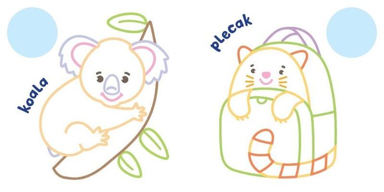 Maluch koloruje i nakleja z małpką. Gruby obrys