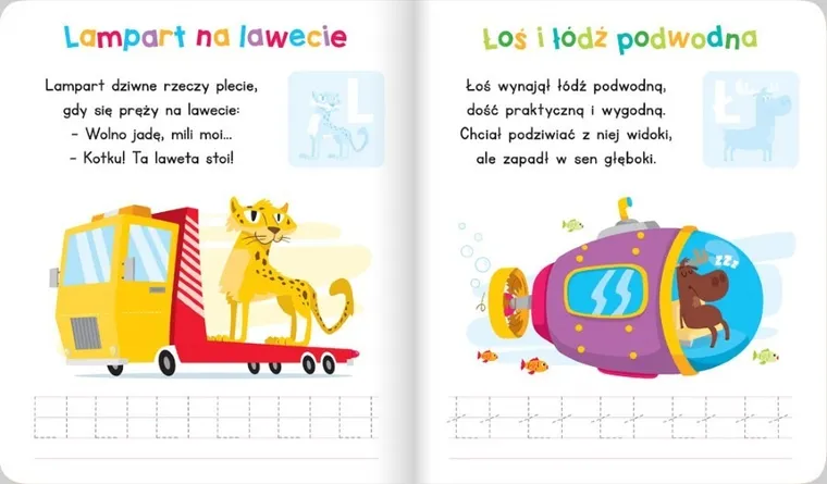 Maluszek pisze literki. Posłuchaj wierszyków i przyklej naklejki