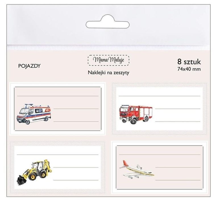 Mama Maluje, naklejki na zeszyty, pojazdy
