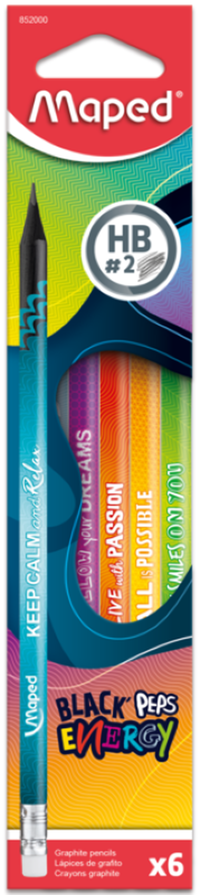 Maped, Black’Peps Energy, ołówek z gumką HB, 6 szt.
