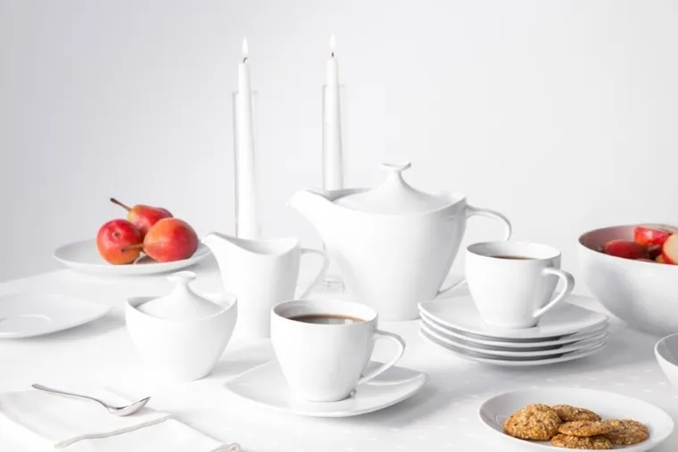 MariaPaula, Moderna Kwadratowa Biała, zestaw do kawy, 15 elementów