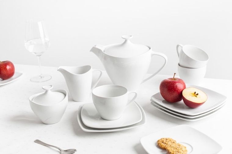 MariaPaula, Moderna kwadratowa biała, zestaw do kawy 6/21