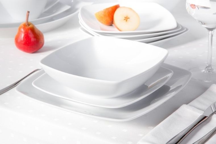 MariaPaula, Moderna Kwadratowa Biała, zestaw obiadowy dla 6 osób, 18 elementów