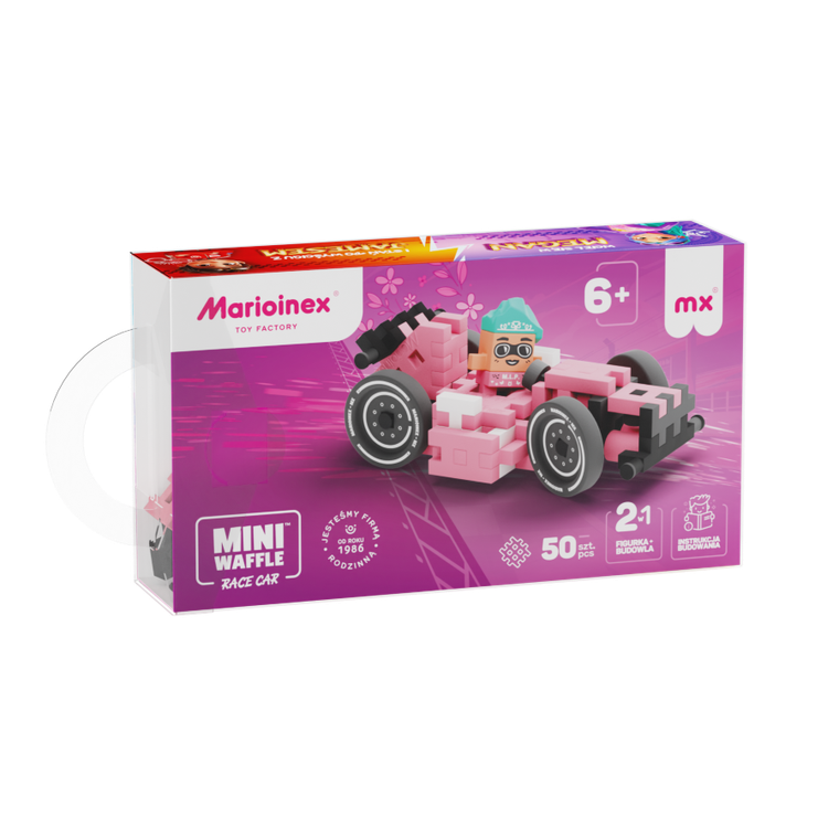 Marioinex, Mini Waffle, Cars, Pink Race Car, klocki konstrukcyjne, 50 elementów