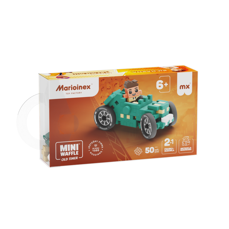 Marioinex, Mini Waffle, Cars, Teal Old-Timer, klocki konstrukcyjne, 50 elementów