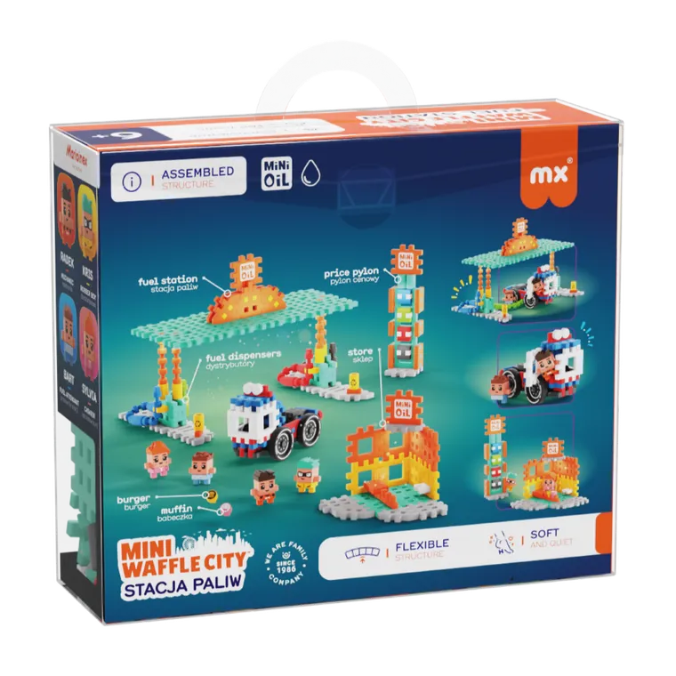 Marioinex, Mini Waffle, City, Stacja Paliw, klocki konstrukcyjne, 148 elementów