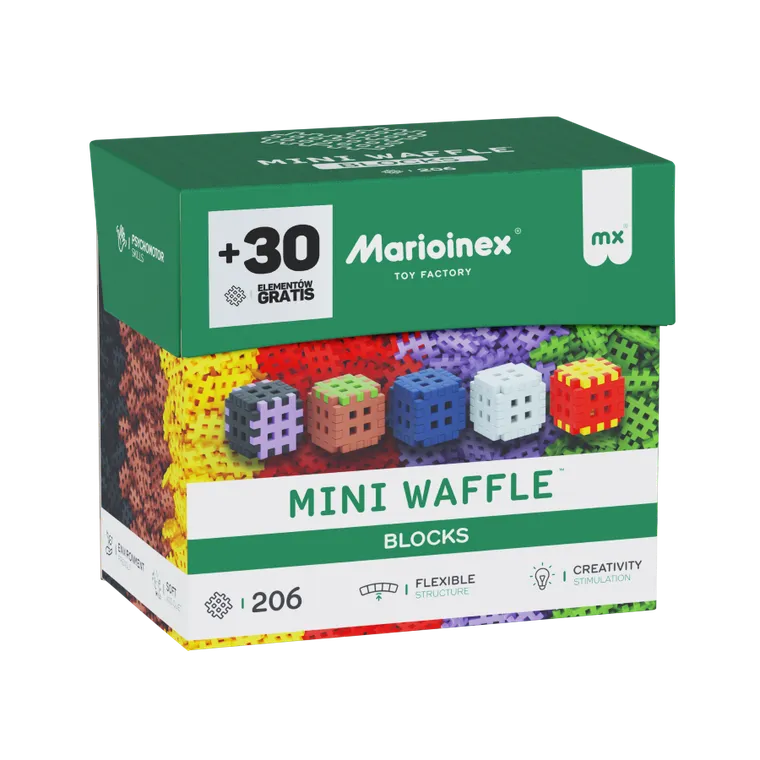 Marioinex, Mini Waffle, Green Blocks, klocki konstrukcyjne, 206 + 30 elementów gratis