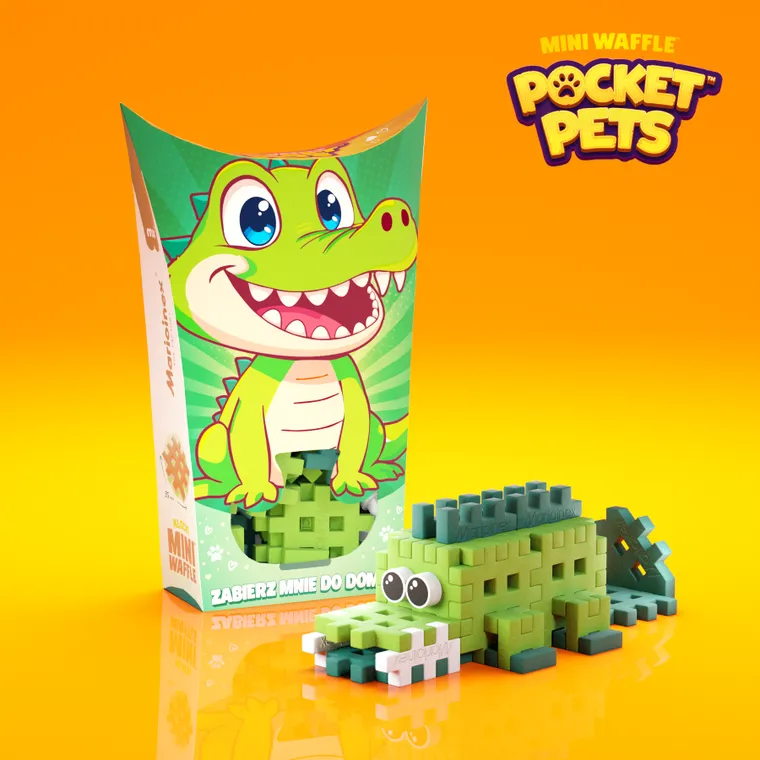 Marioinex, Mini Waffle, Pocket Pets, Krokodyl, klocki konstrukcyjne, 34 elementy