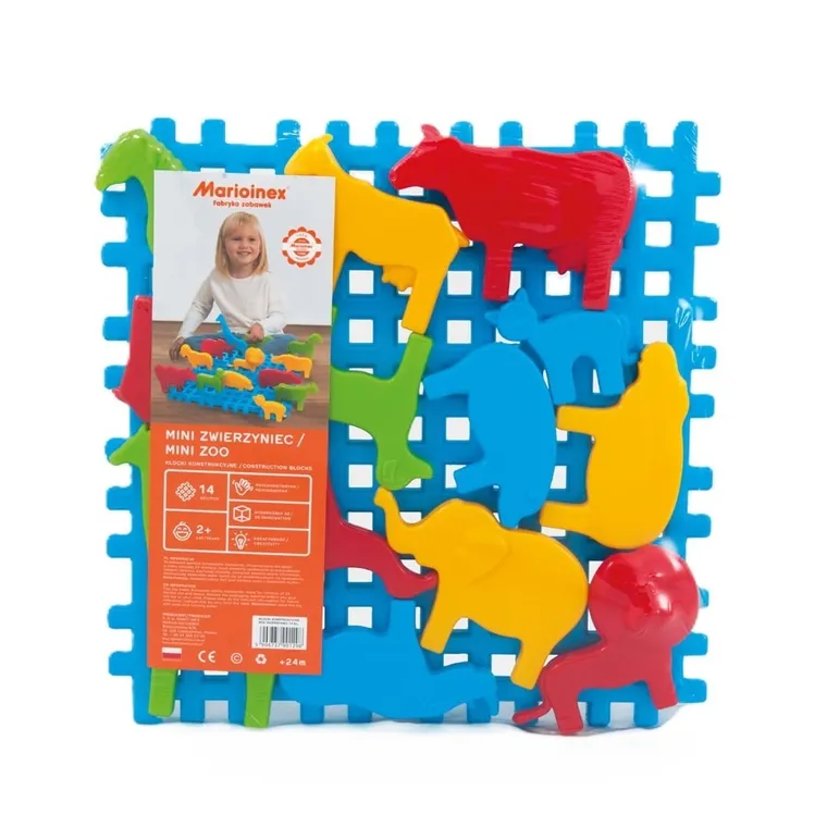 Marioinex, Mini zwierzyniec, klocki konstrukcyjne, podstawka z figurkami, 14 elementów