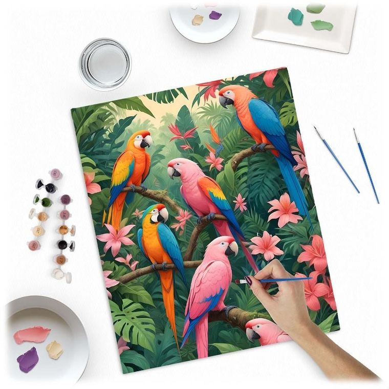 Massido, obraz do malowania po numerach, Papugi, 40-50 cm