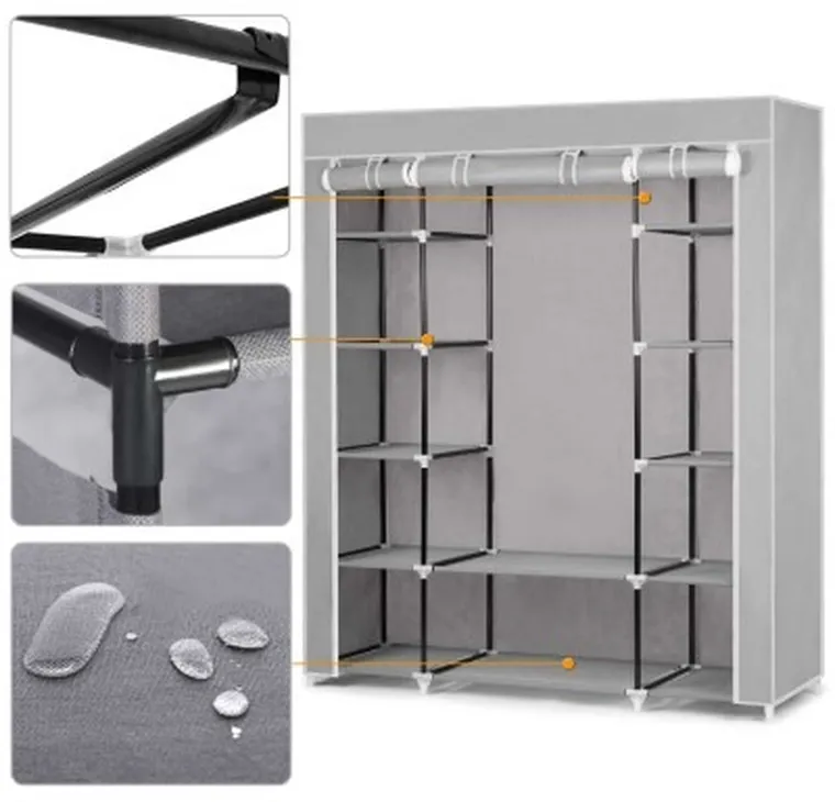 Massido, szafa tekstylna, 135-45-170 cm, szara