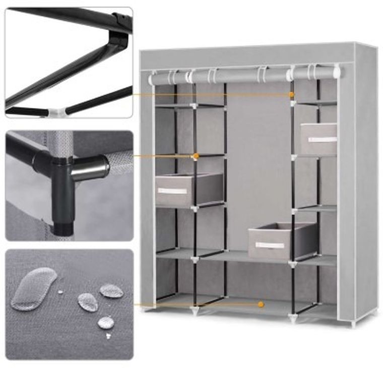 Massido, szafa tekstylna, szuflady, 135-45-170 cm, szara