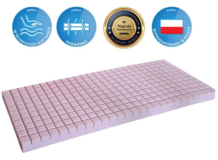 Materace z Gór, Top Cube, materac relaksujący, nawierzchniowy, profilowany, bez pokrowca, 60-180-10 cm