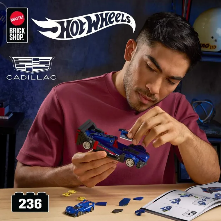 Mattel Brick Shop, Hot Wheels, Speed Series Cadillac Project GTP Hypercar, klocki, 236 elementów