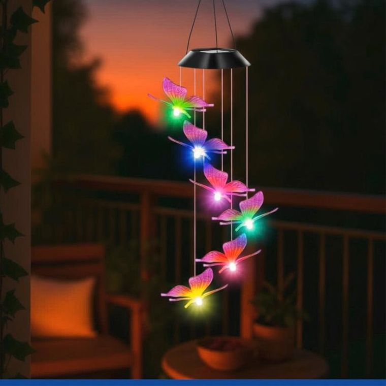 Maximex, lampa solarna wisząca, motyle LED, dzwonek wietrzny, 78 cm