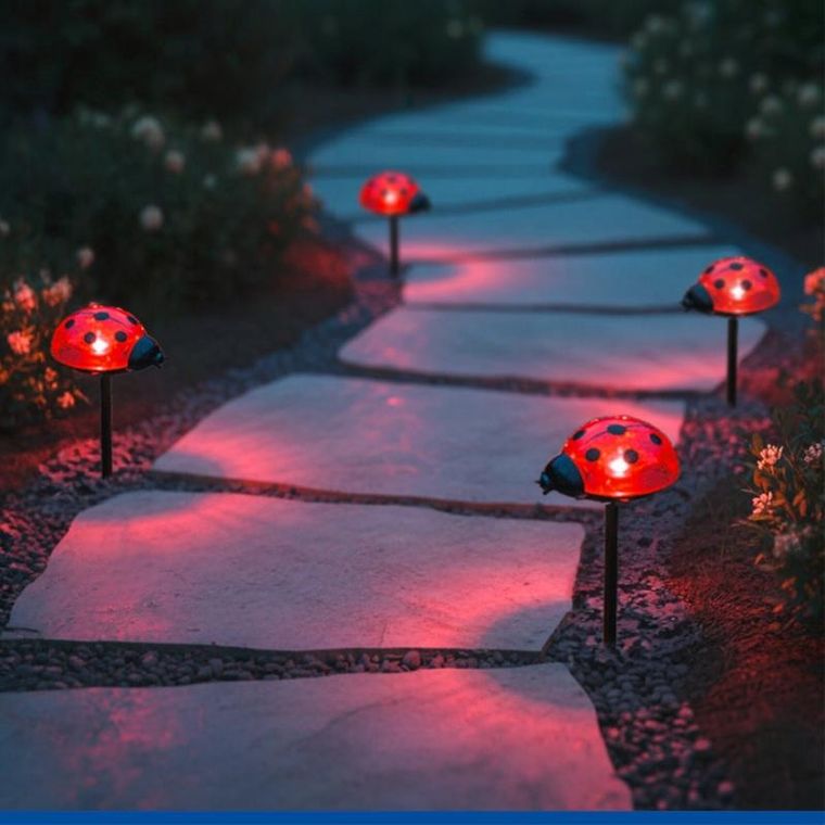 Maximex, lampki ogrodowe solarne, biedronki LED, 14 cm, 4 szt.