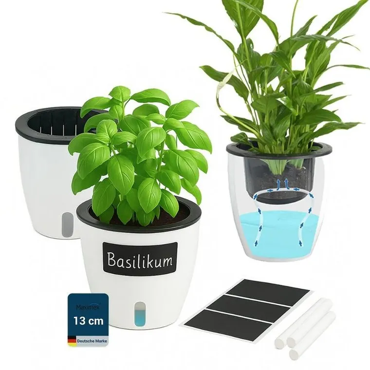 Maximex, zestaw trzech doniczek z systemem nawadniania, 13 cm