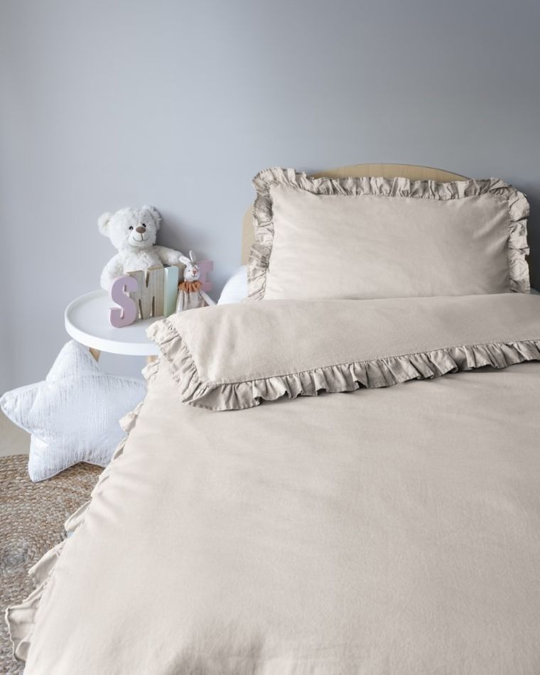 Mayamoo, pościel 2-częściowa z falbaną, beżowa, 90-120 cm