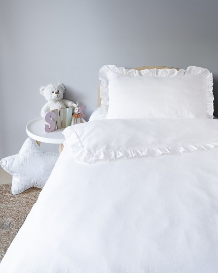 Mayamoo, pościel 2-częściowa z falbaną, biała, 100-135 cm