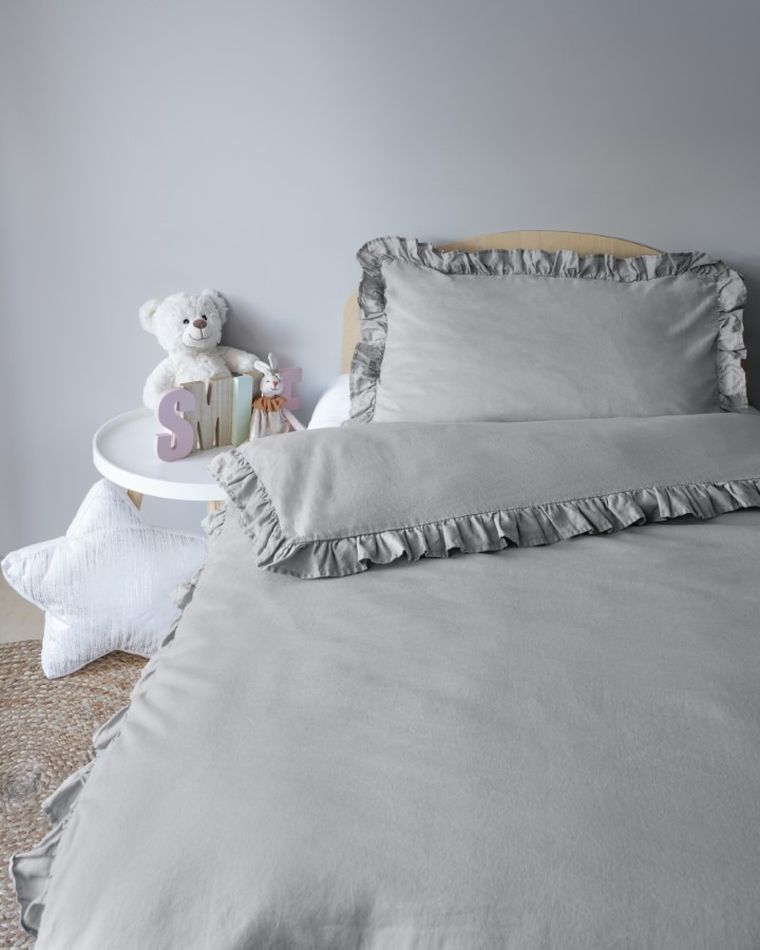 Mayamoo, pościel 2-częściowa z falbaną, jasny szary, 100-135 cm
