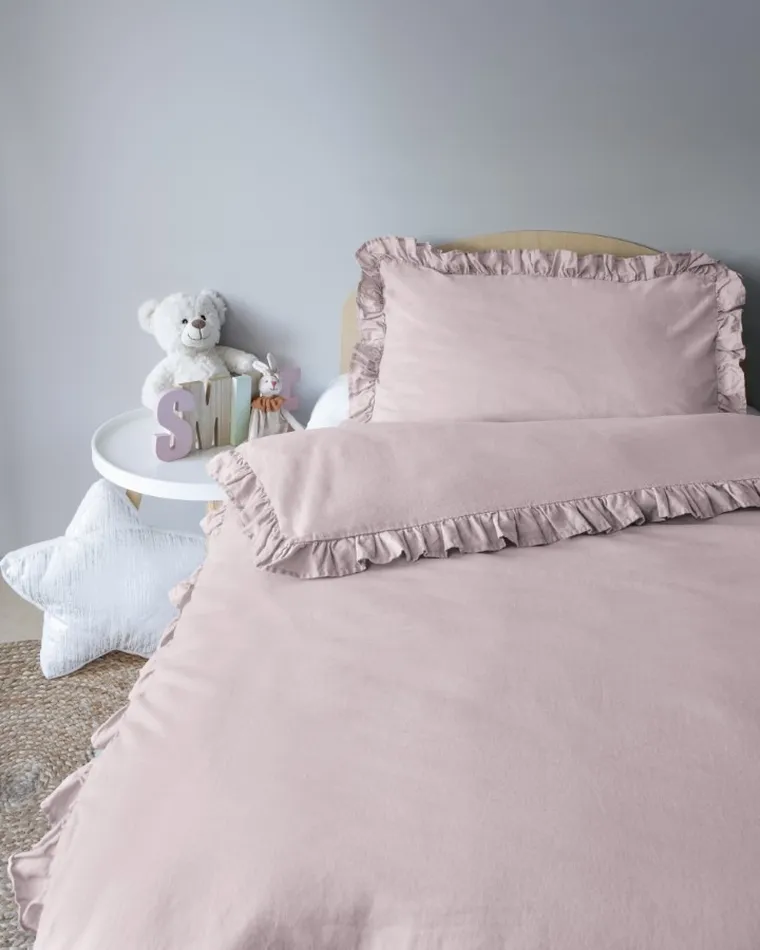 Mayamoo, pościel 2-częściowa z falbaną, różowa, 100-135 cm