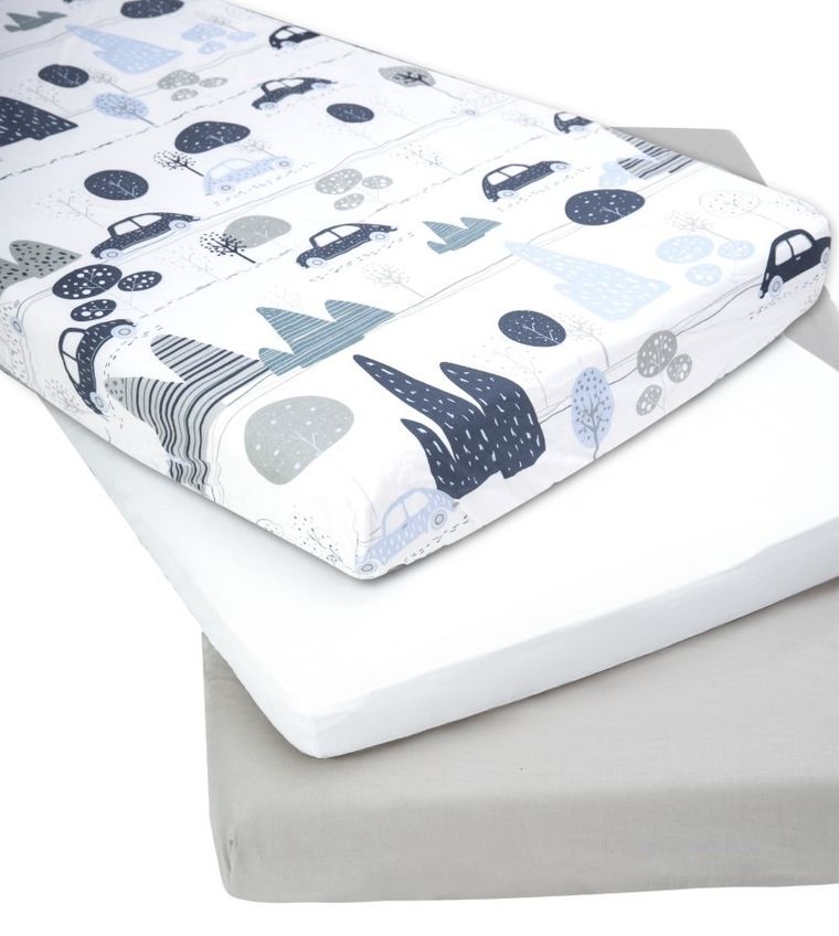 Medi Partners, Auta, prześcieradło z gumką do łóżeczka, bawełniane, 120-60 cm, 3 szt.