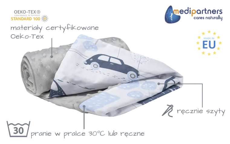 Medi Partners, Auta, Retro, kocyk minky, szary, 75-100 cm