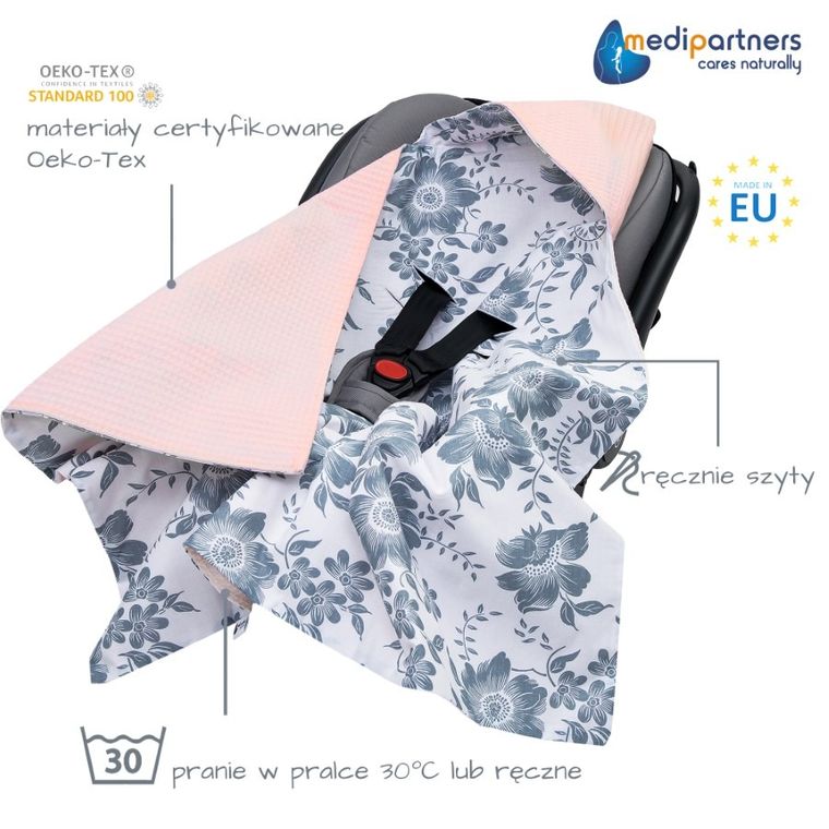 Medi Partners, Berry, otulacz do nosidełka, kocyk z kapturkiem, wafel, 85-85 cm