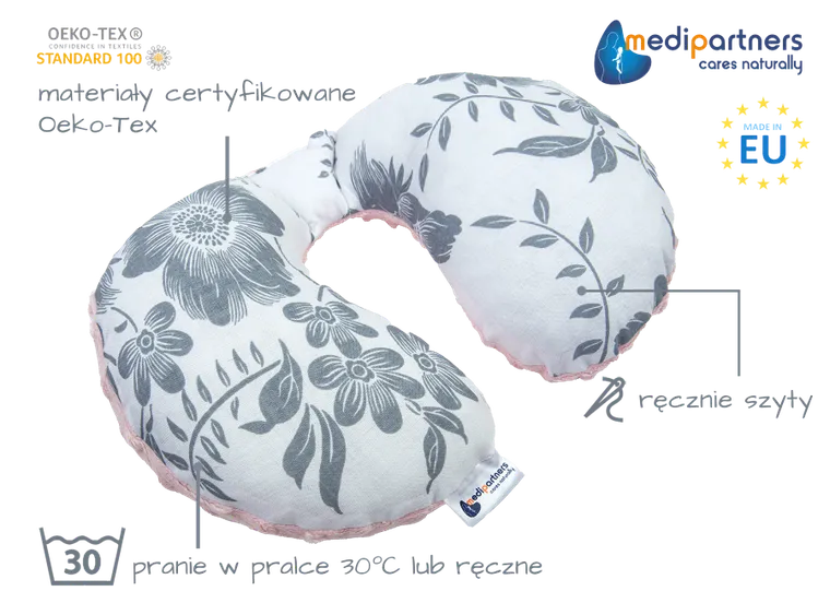 Medi Partners, Berry, poduszka podróżna, rogal, różowa