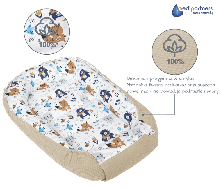 Medi Partners, Boho Animals, gniazdo niemowlęce, kokon, wafel, beżowy
