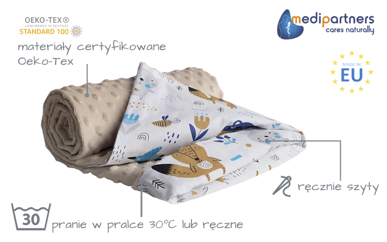 Medi Partners, Boho Animals, kocyk minky, beżowy, 75-100 cm