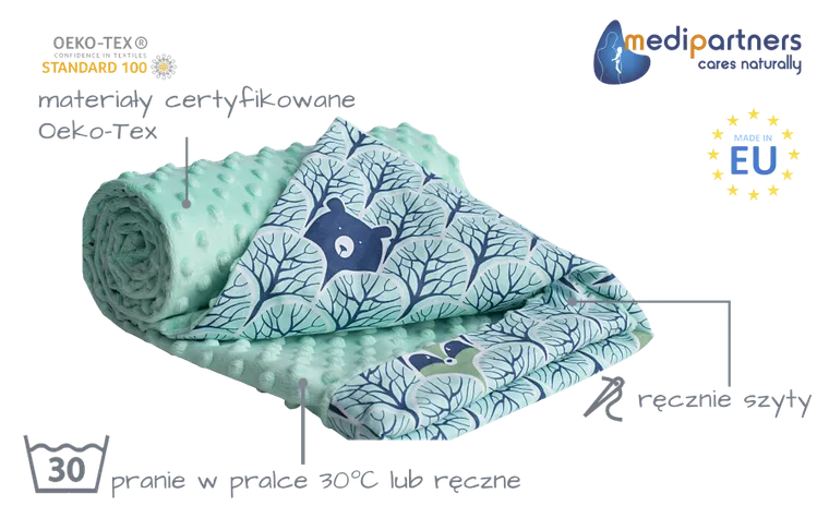 Medi Partners, Boho Animals, kocyk minky, miętowy 75-100 cm