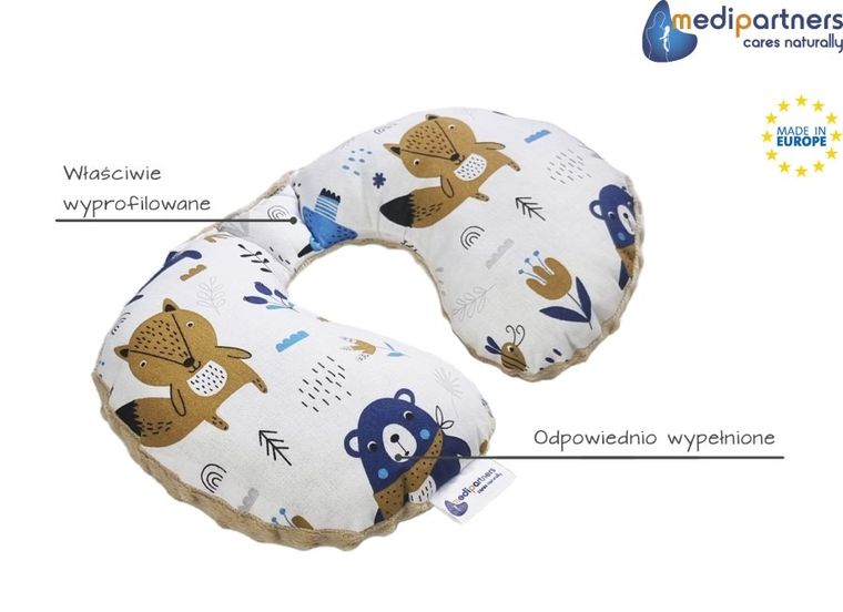 Medi Partners, Boho Animals, poduszka podróżna, rogal, beżowa