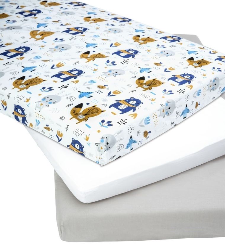 Medi Partners, Boho Animals, prześcieradło z gumką do łóżeczka, bawełniane, 120-60 cm, 3 szt.