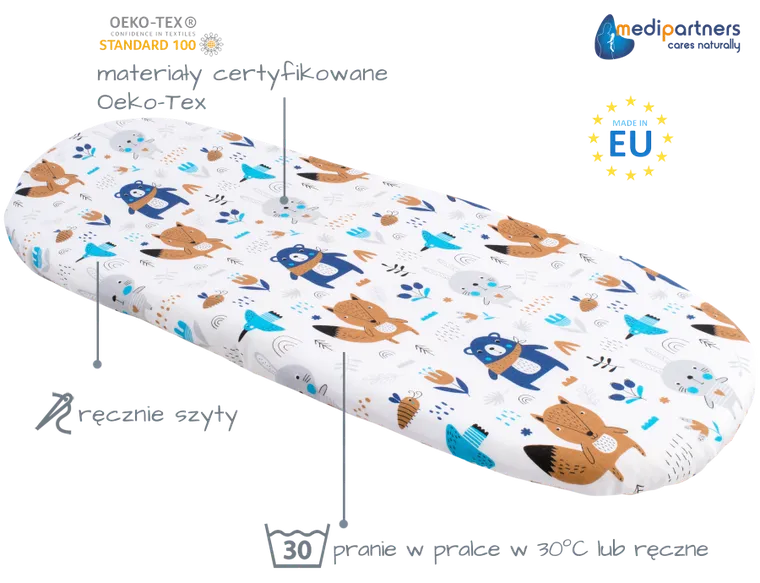 Medi Partners, Boho Animals, prześcieradło z gumką do wózka, beżowe