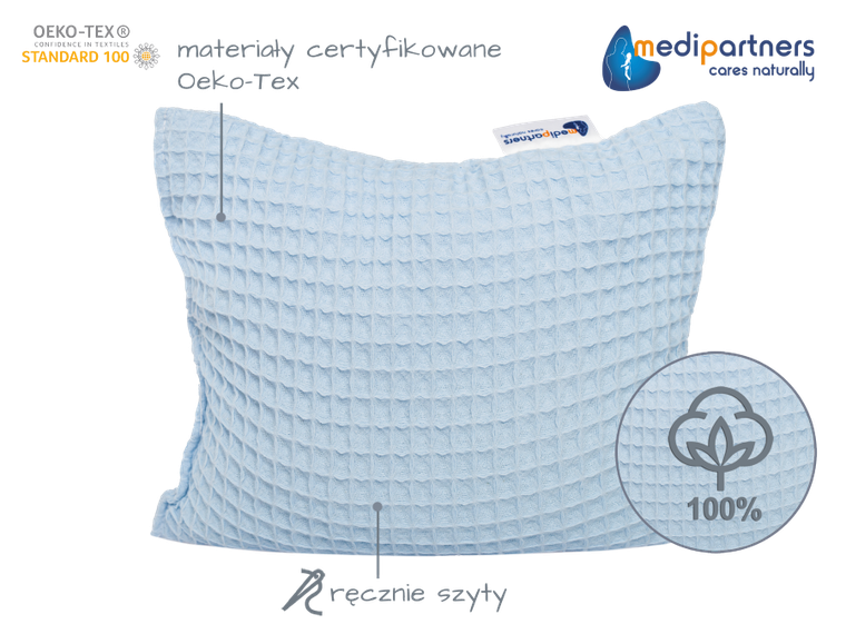 Medi Partners, duży termofor z pestkami wiśni, wafel, niebieski