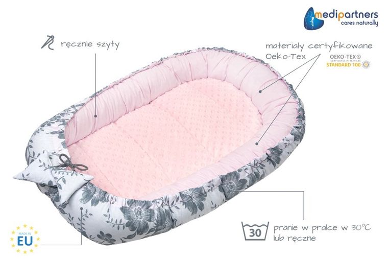 Medi Partners, gniazdo niemowlęce, kokon w zestawie, różowy