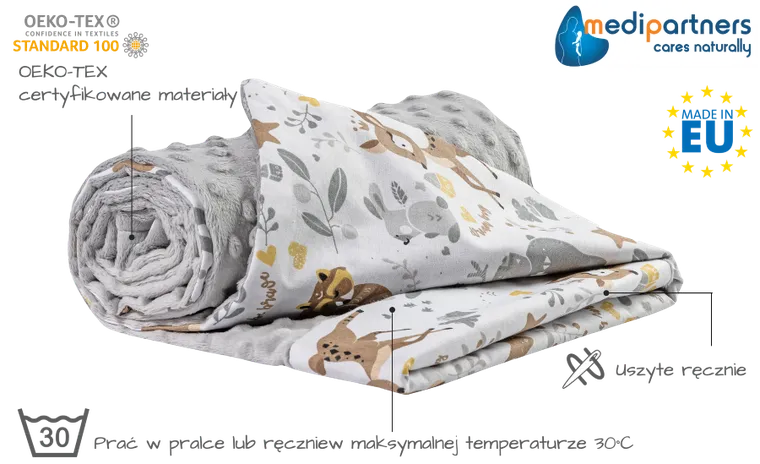 Medi partners, Jelonki, kocyk minky, szary, 75-100 cm