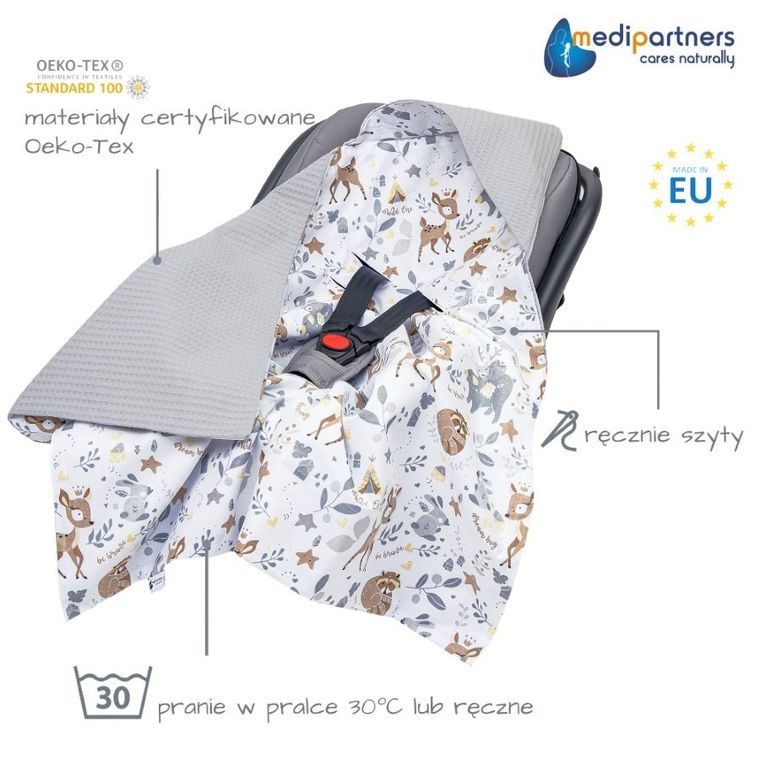 Medi Partners, Jelonki, otulacz do nosidełka, kocyk z kapturkiem, wafel, 85-85 cm