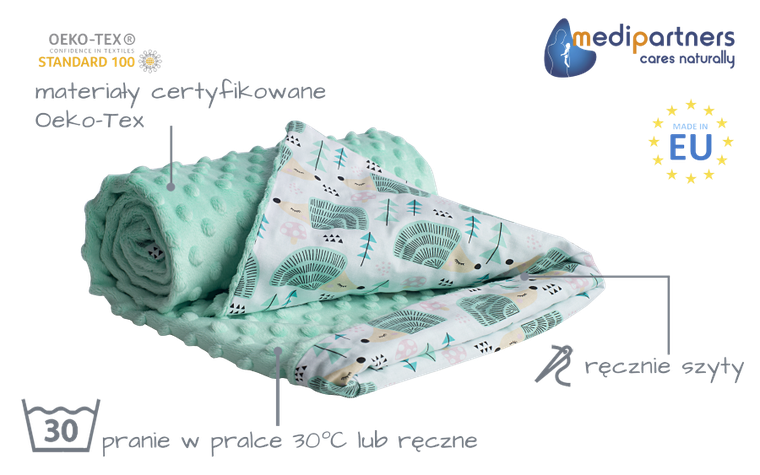 Medi partners, Jeże, kocyk minky, mięta, 75-100 cm