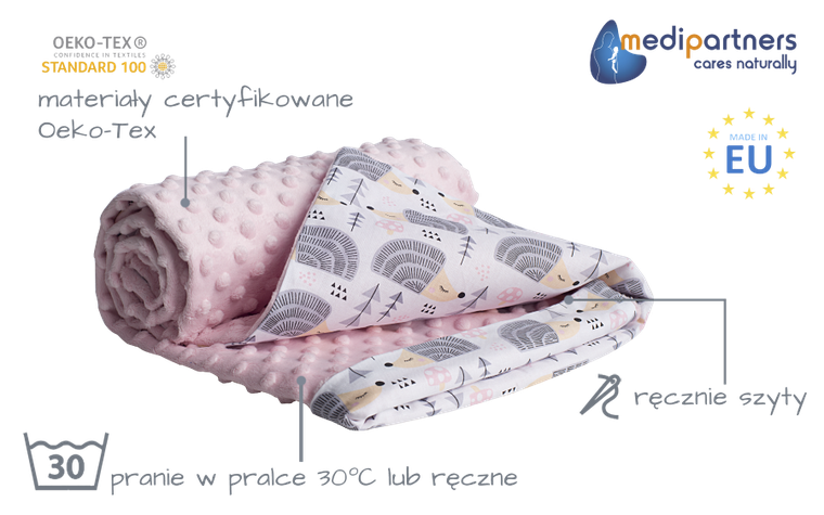 Medi partners, Jeże, kocyk minky, róż, 75-100 cm