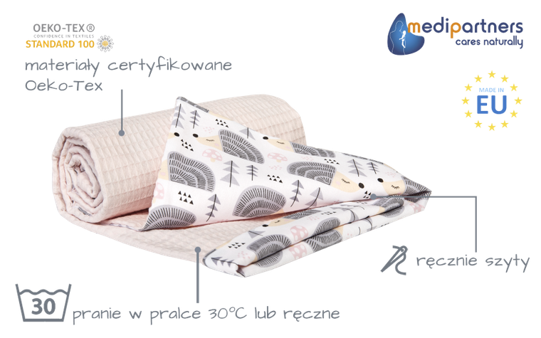 Medi Partners, Jeże, kocyk, wafel, różowy, 75-100 cm