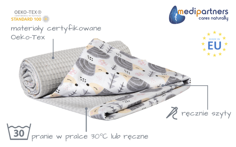 Medi Partners, Jeże, kocyk, wafel, szare, 75-100 cm