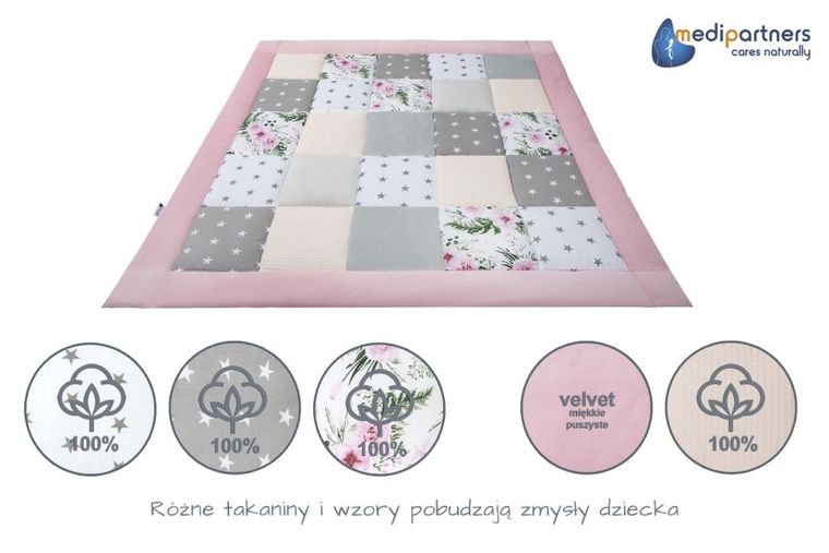 Medi Partners, Kwiaty, mata do zabaw, kocyk, 100-100 cm