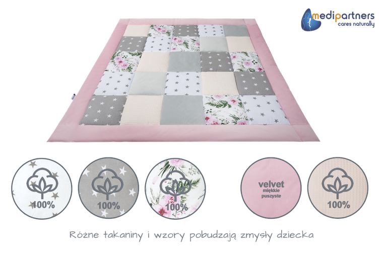 Medi Partners, Kwiaty, mata do zabaw, kocyk, 120-120 cm