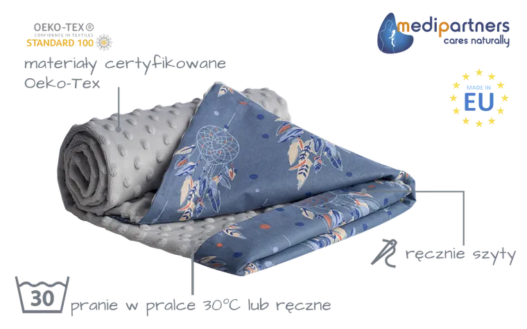 Medi partners, Łapacze Snów, kocyk minky, granatowy, szary, 75-100 cm