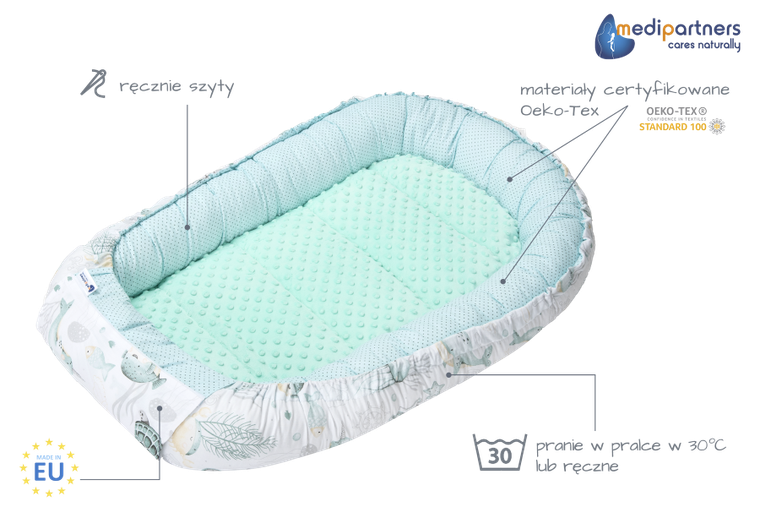 Medi Partners, Ocean, gniazdo niemowlęce, kokon w zestawie, miętowy